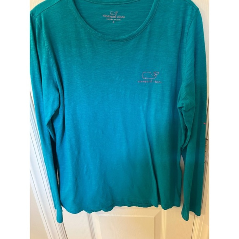 Vineyard Vines Teal Blue Long Sleeve T-Shirt Whale Logo Women's Size S